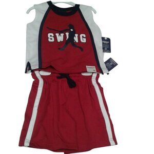 Oshkosh boys 2T summer outfit baseball Red White Blue Swing Batter NEW
